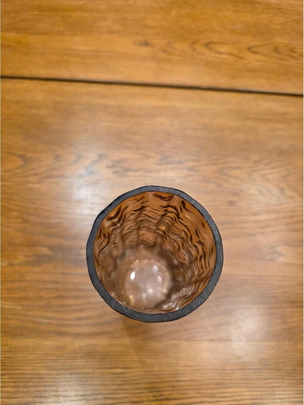 Vintage Amber Glass Bark Vase Mid Century Modern Molded Cylinder Art Glass